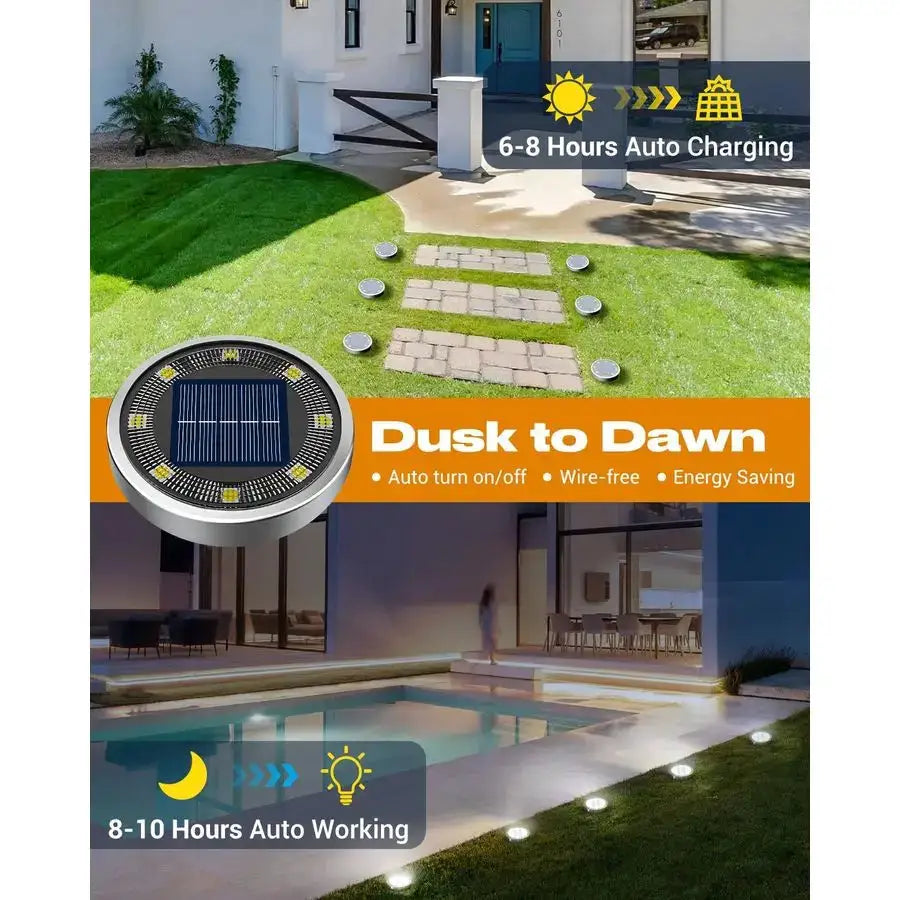 16 Pack Solar Lights Outdoor, 8 LED Solar Ground Lights IP65 Waterproof Flat Solar Disc Light, Pathway Lights for Garden Lawn Pa from PriceLows™