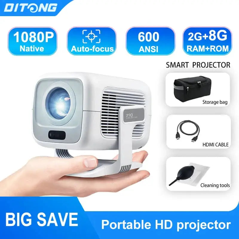 Portable Projector | Native 1080P | WiFi6 Bluetooth | Android OS