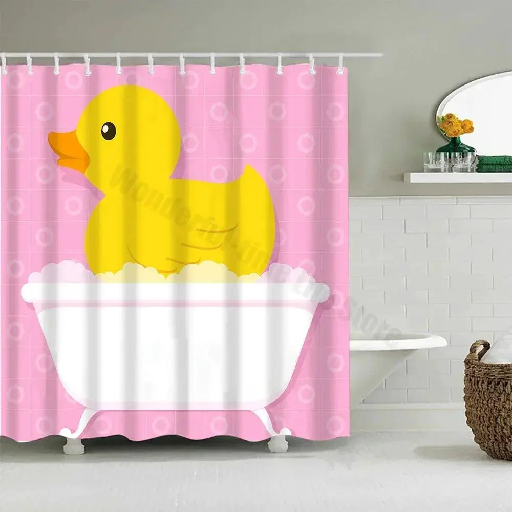 Cute Little Yellow Duck Shower Curtain Cartoon Funny Smiley Face Bathroom Waterproof Bath Duck Fabric 12 Hooks Bathroom Decor from PriceLows™