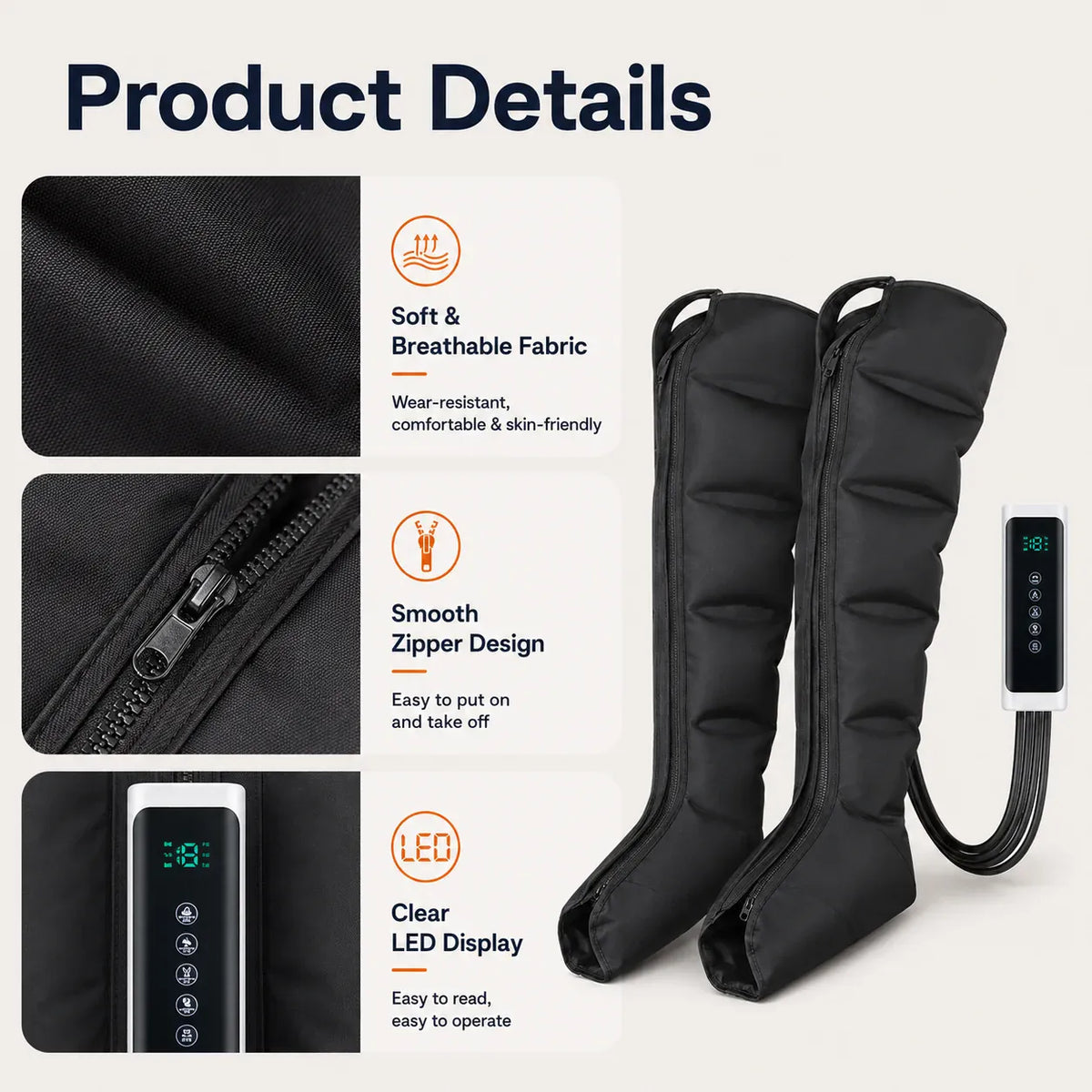 Air Compression Leg Massager | 6 Airbags | Electronic Touch Control