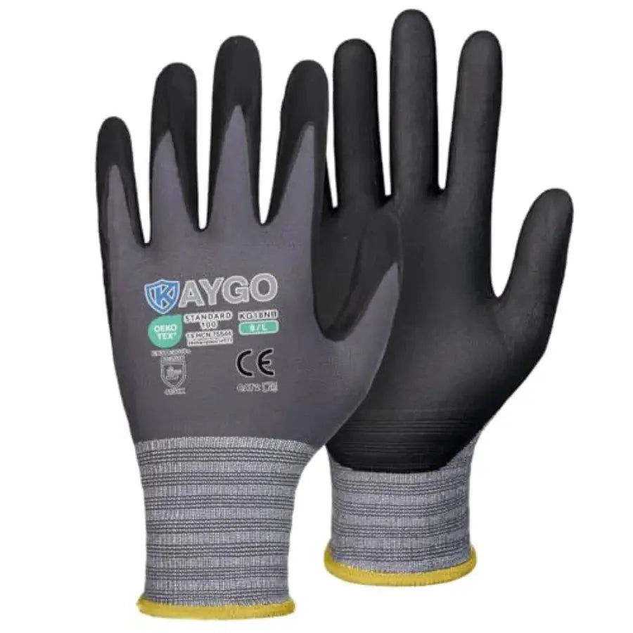 Safety Work Gloves MicroFoam Nitrile Coated, 3 Pairs KG18NB, Seamless Knit Nylon Glove for Men and Women, Ideal for Automotive, from PriceLows™