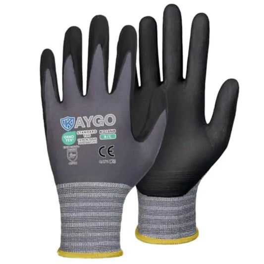 Safety Work Gloves MicroFoam Nitrile Coated, 3 Pairs KG18NB, Seamless Knit Nylon Glove for Men and Women, Ideal for Automotive, from PriceLows™