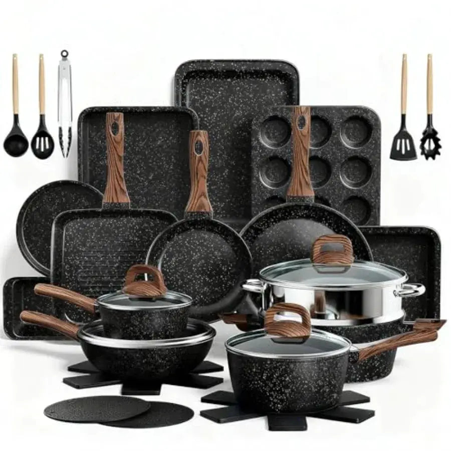 Pots and Pans Set Non Stick, 31 Piece Kitchen Induction Cookware and Bakeware Set, Nonstick Kitchen Cooking Pans Set with Fryin from PriceLows™