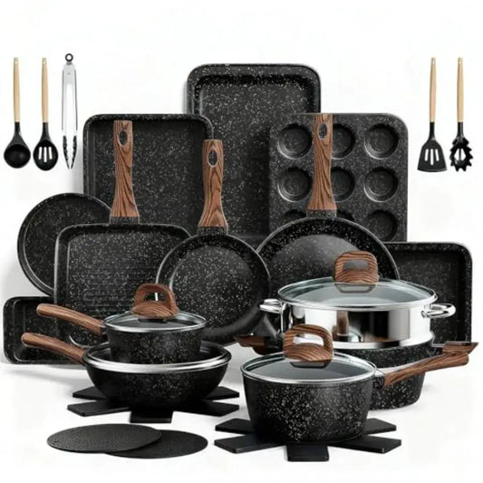 Pots and Pans Set Non Stick, 31 Piece Kitchen Induction Cookware and Bakeware Set, Nonstick Kitchen Cooking Pans Set with Fryin from PriceLows™