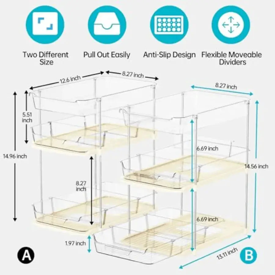 Bathroom Under Sink Organizers and Storage, Multi-Purpose Stackable Pantry Organization and Storage, Pull Out Clear Kitchen Bat from PriceLows™