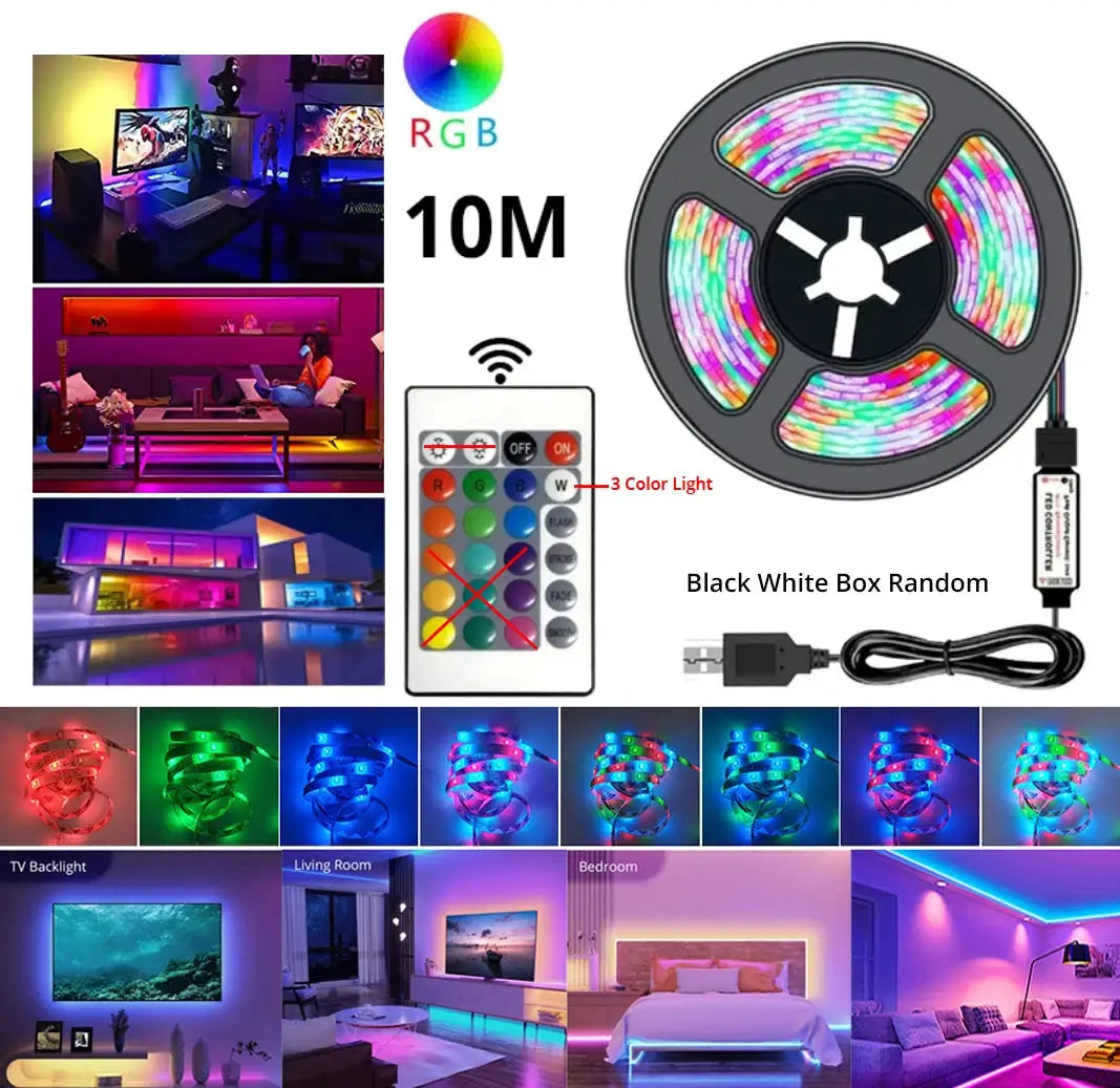 2M/10M USB 2835 LED Strip Light RGB Remote Control Lights Flexible Lamp Tape Ribbon TV Desktop Screen Back Light Diode Tape from PriceLows™