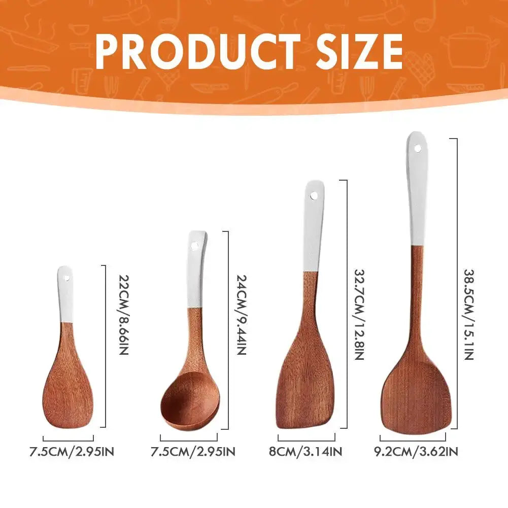Household Non Stick Pan Special Wooden Shovel&spoon Kitchenware Set SilverColor Handle Ebony Shovel Wooden Spoon Kitchenware Set from PriceLows™