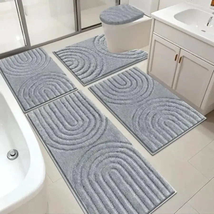 HEBE Bathroom Rugs Set 5 Pcs, Plush Absorbent Bath Mats for Bathroom, Non Slip Machine Washable Bath Mat Set with Toilet Cover, from PriceLows™