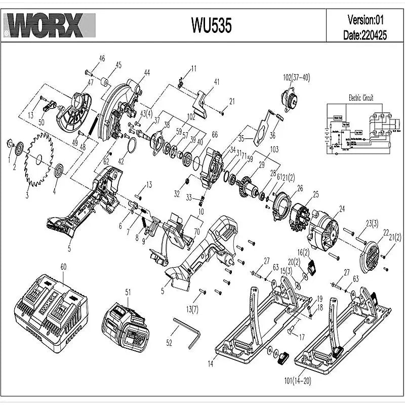 Orginal new Switch Driver motor reducer casing toothed wheel shell chuck parts for WORX WU535 Saw accessories from PriceLows™