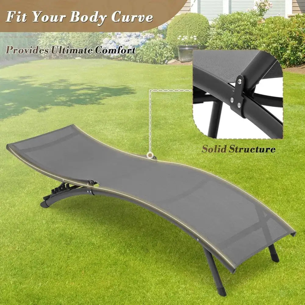 5-Level Adjustable Pool Lounge Chair with Side Table, Grey, Outdoor Sun Lounger for Patio and Poolside Comfort from PriceLows™