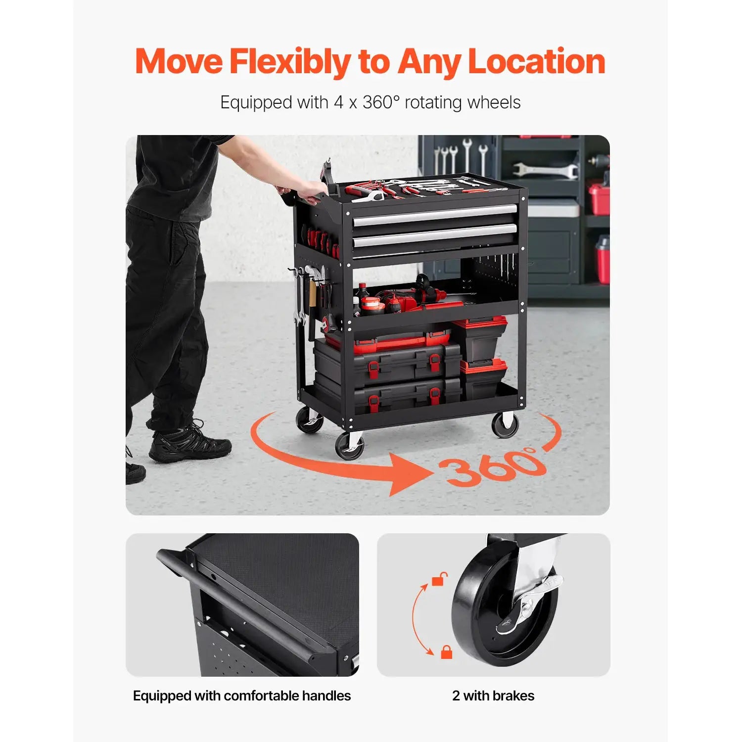 SucceBuy 5-Tier Tool Chest 2-Drawer Rolling Tool Work Cart with Locking & Pegboard Tools Storage Organizer for Garage Warehouse from PriceLows™
