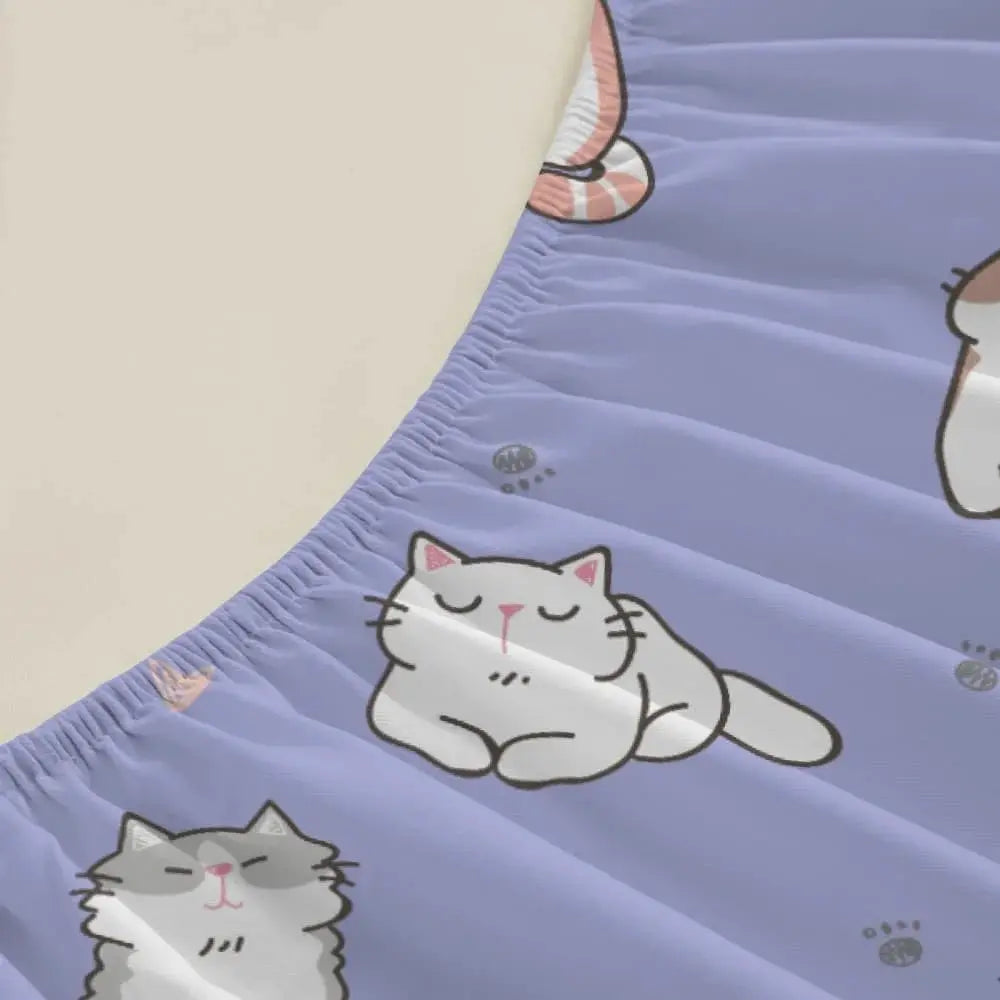 1pc Cute Cartoon Cats Print Fitted Sheet Deep Pocket Elastic Mattress Cover Single Double Queen King Bedroom Decor from PriceLows™