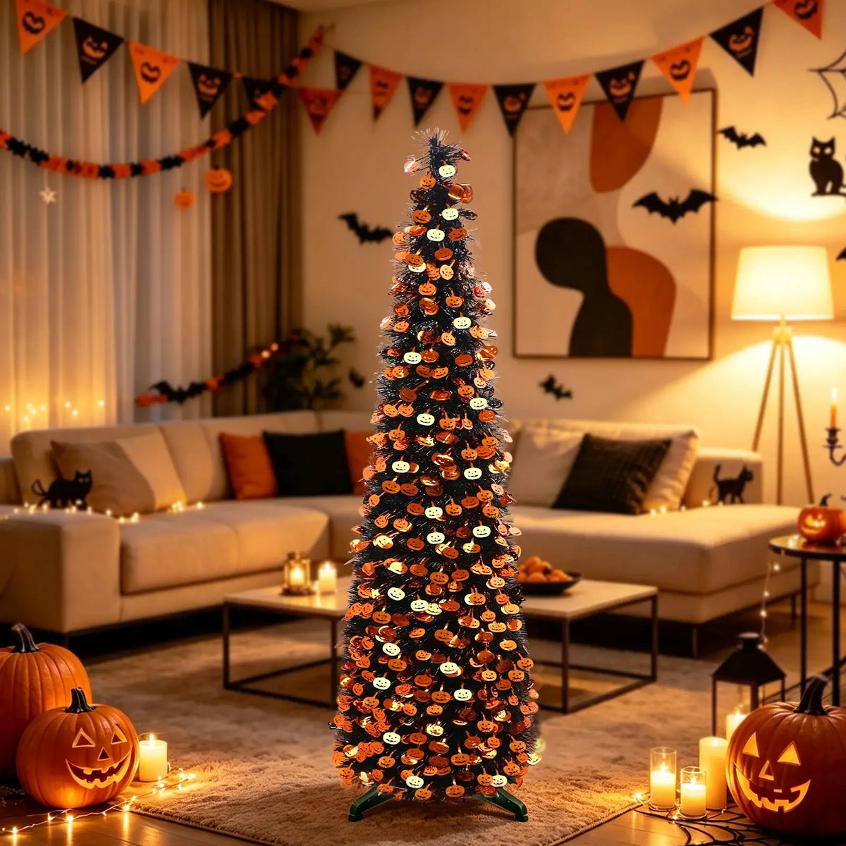Pop Up Halloween Tree | 5 Ft | LED Lighted | Glitter Finish