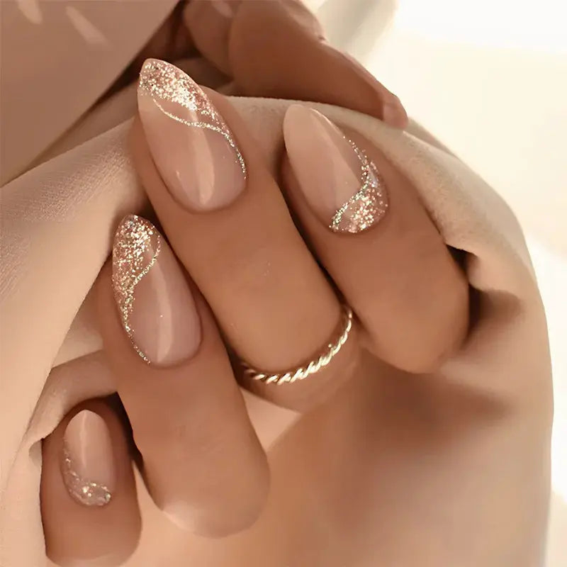 Almond Press On Nails | Acrylic Finish | Pearl Flower Design | 24 Piece Set