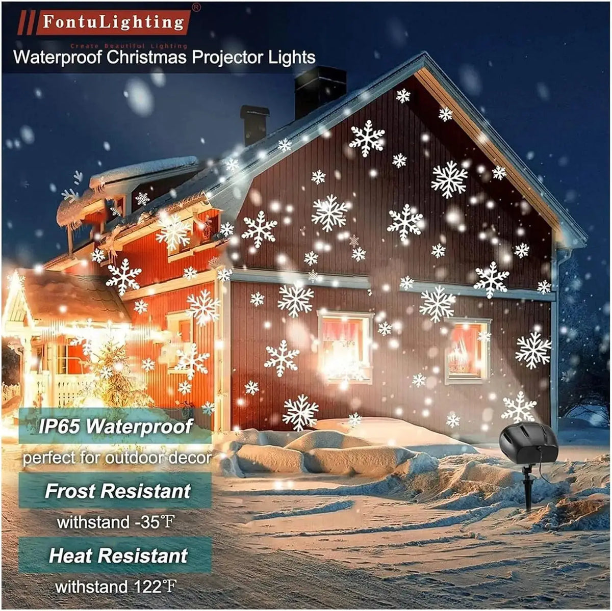 Christmas LED Projector Lights | Double Head Snowfall | IP65 Remote Timer