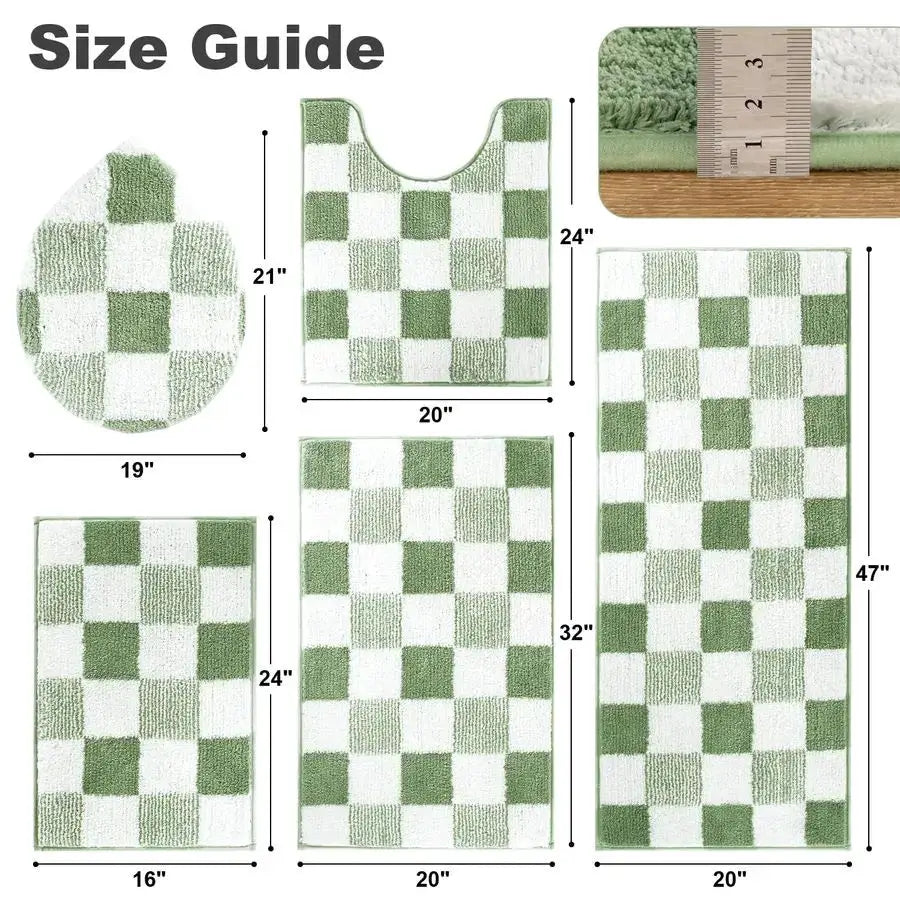 Checkered Bathroom Rug Sets 5 Piece, NonSlip Ultra Absorbent Microfiber Bath Mats, Machine Washable Plush Shag Ultra Soft Bath R from PriceLows™