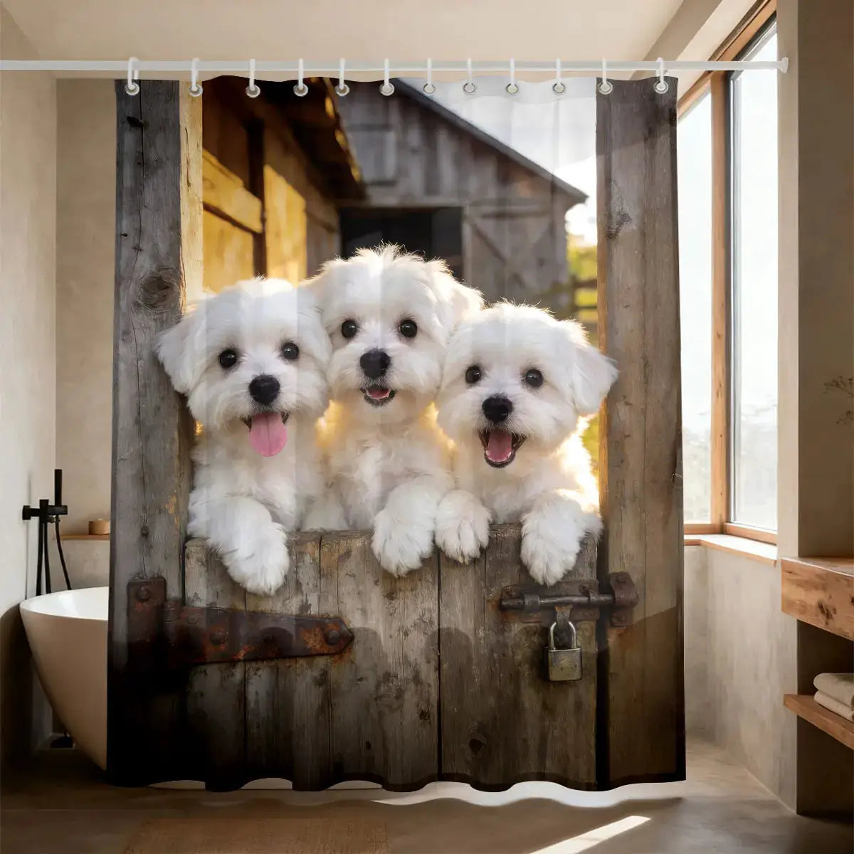 1pc Cute Dog Animal Printed Waterproof Shower Curtain Partition Privacy Hanging Curtain Multiple Sizes 12 Hooks from PriceLows™