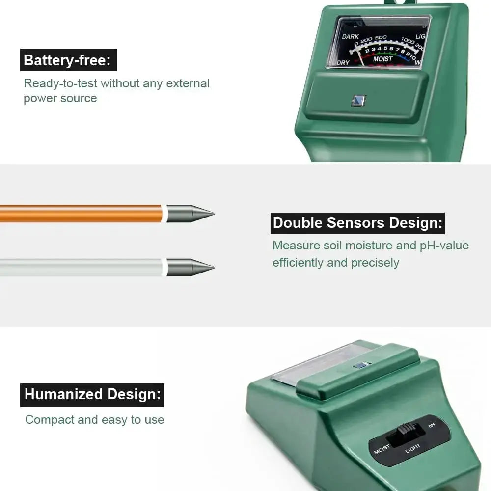 Soil pH Meter, MS02 3-in-1 Soil Moisture/Light/pH Tester Gardening Tool Kits for Plant Care, Great for Garden, Lawn, Farm, Indoor & Outdoor Use (Green) from PriceLows™