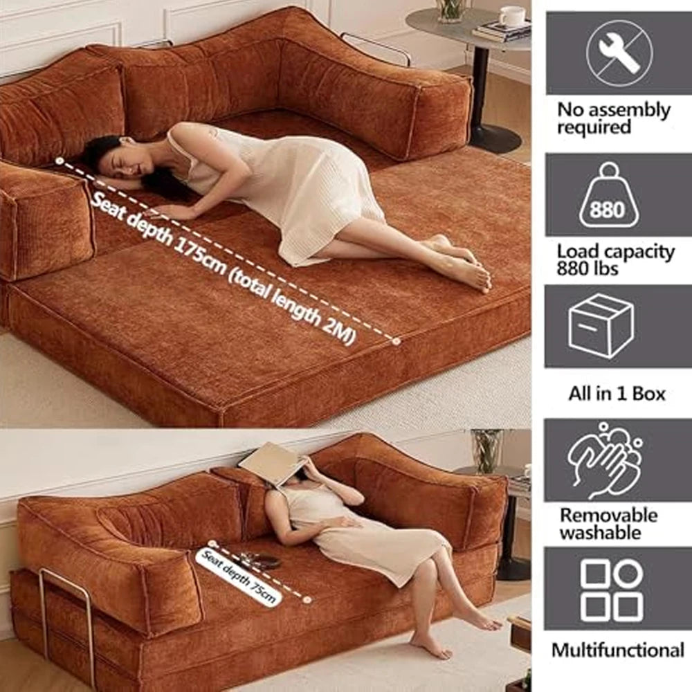 Foldable Sofa Bed | Stainless Steel Armrests | 1.8m, 2m, 2.2m | Living Room