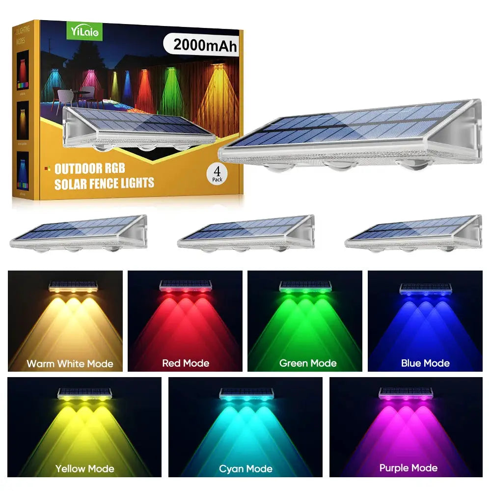 Quality Solar LED Fence Light IP66 Waterproof Auto ON OFF Warm White & 6 Colors & RGB Modes Solar Wall Lamp for Backyard Outside from PriceLows™