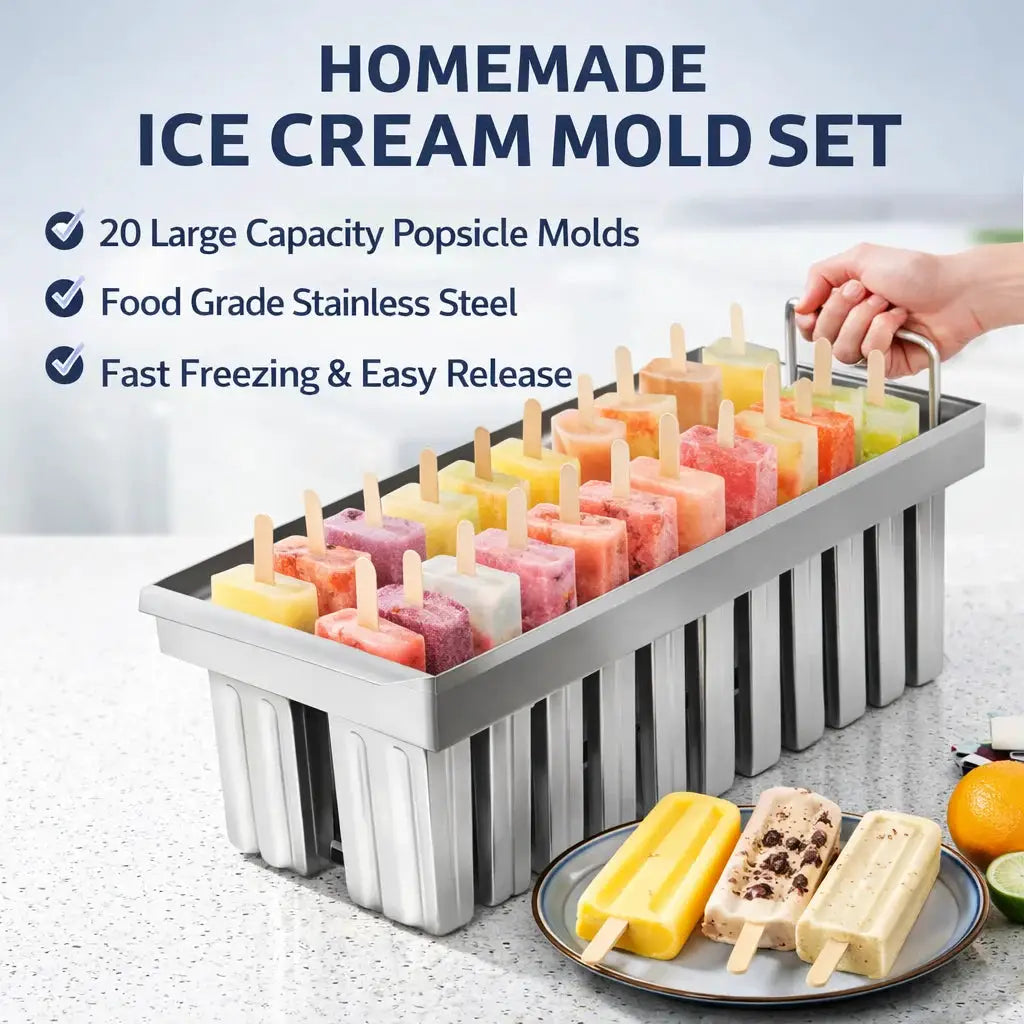 20 Cavities Stainless Steel Ice Cream Mold Set Homemade Popsicle Maker Fast Freezing DIY Ice Cream Molds for Home Kitchen from PriceLows™