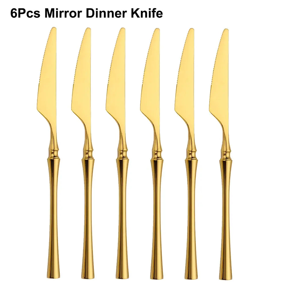 6/16/24Pcs Gold Tableware Stainless Steel 304 Cutlery Matte Dinner Set Western Knife Fork Spoon Mirror Elegant Flatware from PriceLows™