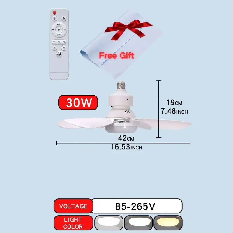 Ceiling Fan With Light | 40W LED Light | E27 Base | 52cm Blade