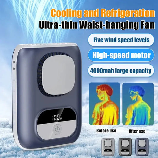 Summer Portable Waist-mounted Fan 3CM Ultrathin 4000mAh Clip on Strong Wind Small Fan Outdoor Work Neck Hanging Cooling Fan from PriceLows™