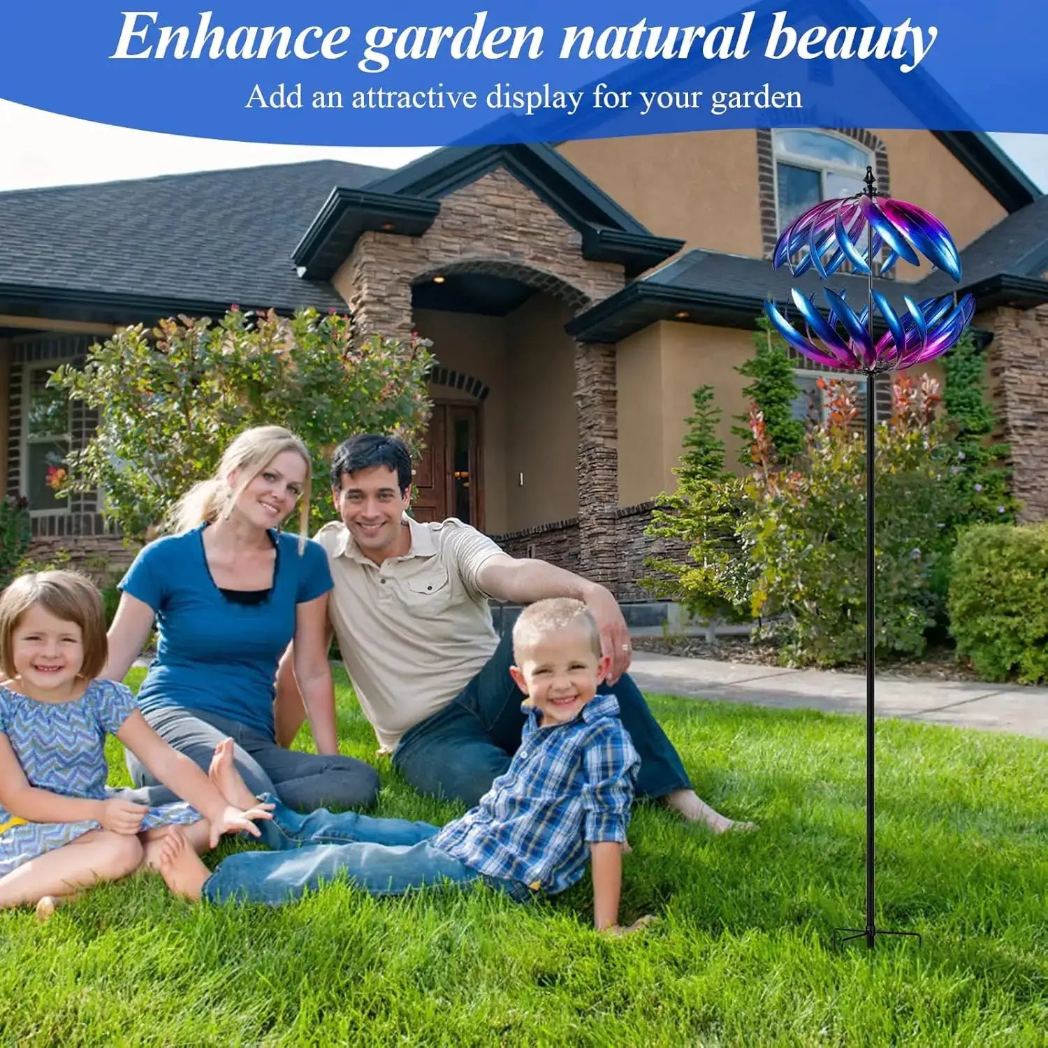Kinetic Garden Wind Spinner, Double-Layer Metal Art, Blue and Purple Gradient, Outdoor Yard Decoration from PriceLows™
