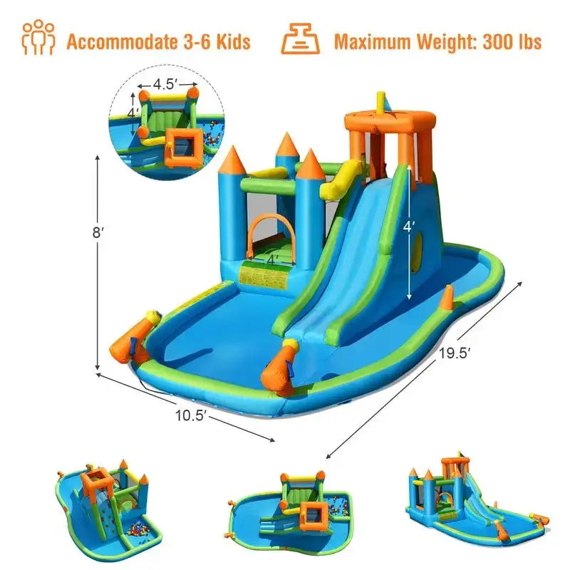 Inflatable Water Slide with Bounce House and Splash Pool without Blower for from PriceLows™