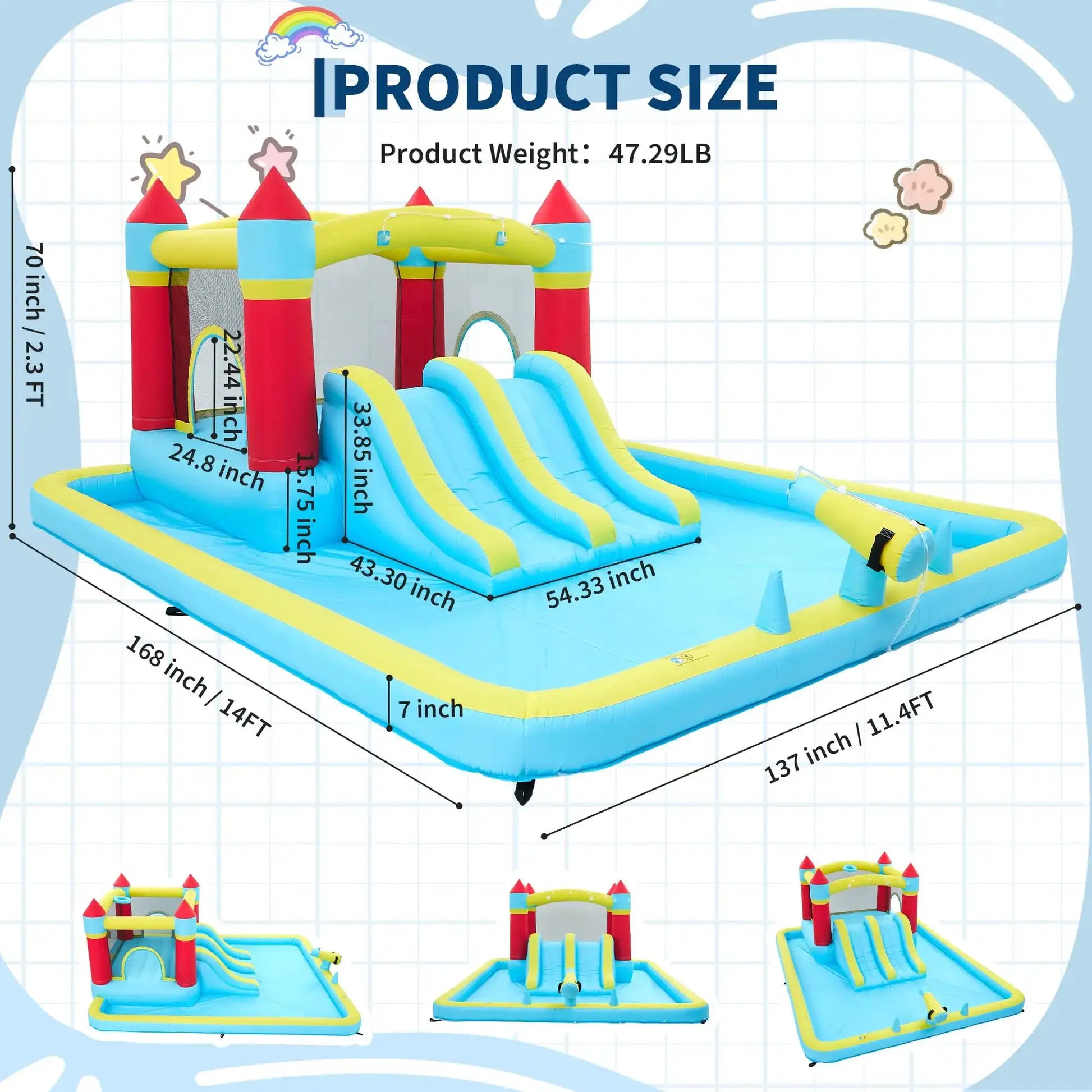 14FT Inflatable Bounce House Jump House For Kids With Slide, 350W Blower, 7-in-1 Indoor Outdoor Water Park Splash Pool from PriceLows™