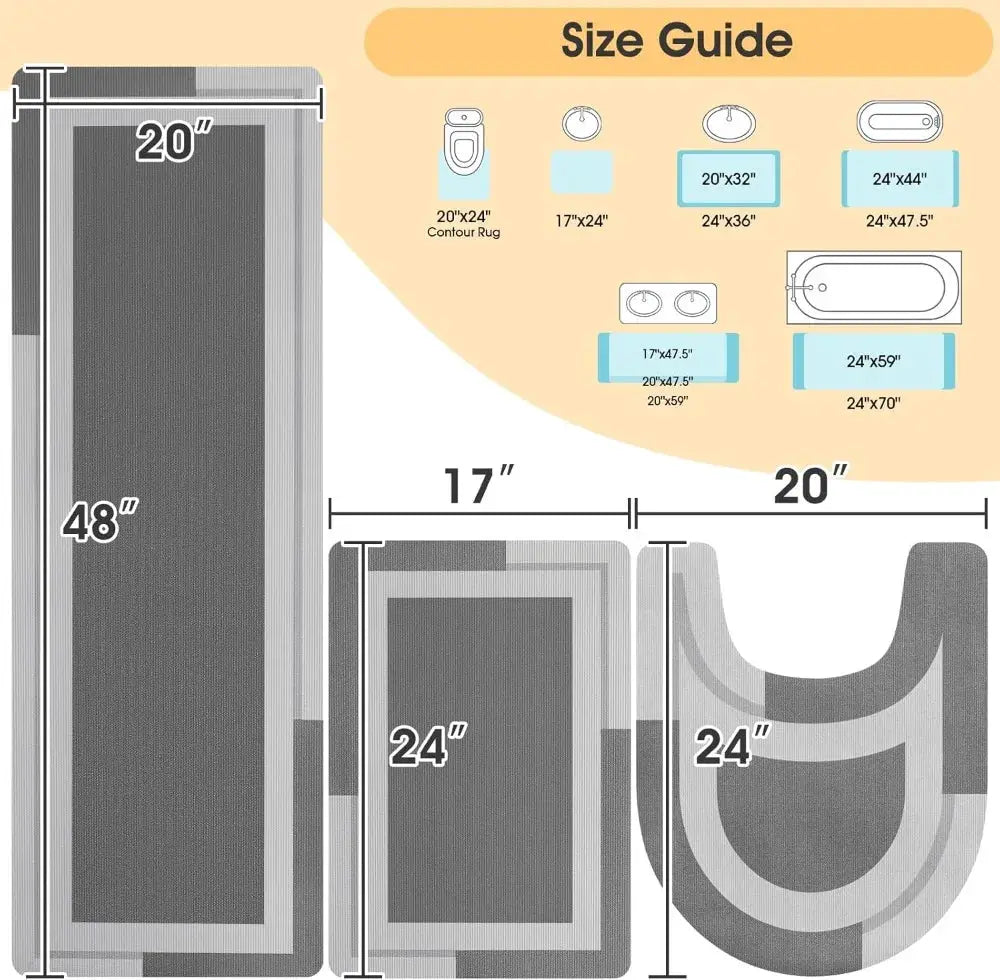 Non Slip Bath Mat, Thin Bathroom Rugs Fit Under Door, Quick Dry, Machine Washable, 3 Piece Set, Grey from PriceLows™