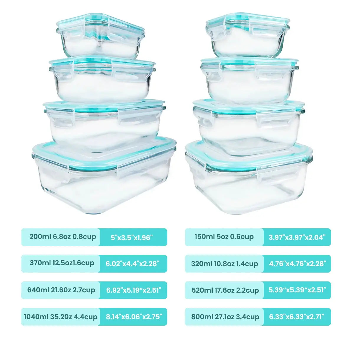 8pcs Glass Food Storage Containers Set Lunch Box Leakproof Airtight Microwave & Oven Safe Stackable Kitchen Organizers from PriceLows™
