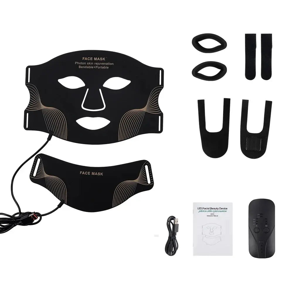 Wireless LED Face Mask with Neck 7 Colors LED Silicone Mask Photon Beauty Mask Skin Tighten Repair Skin Flexible Facial Mask from PriceLows™