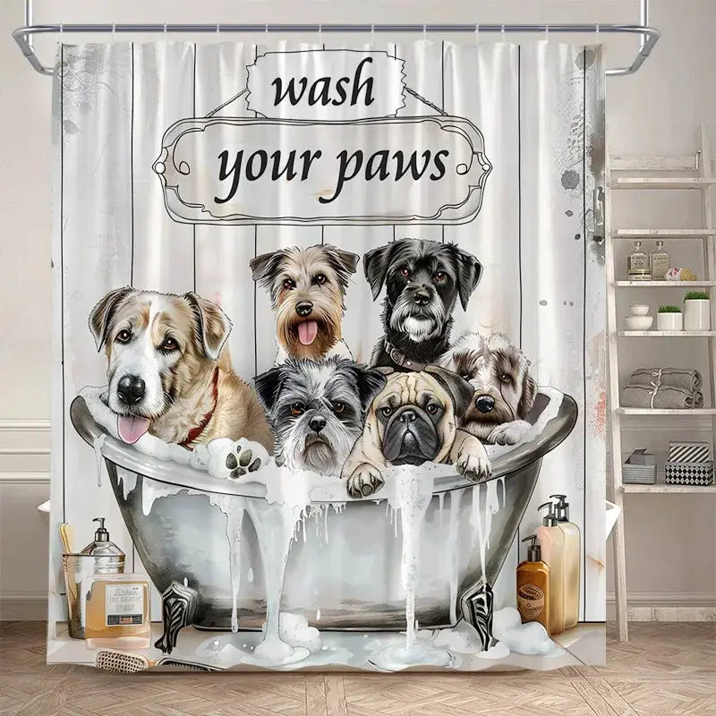 Funny Bathing Dogs Shower Curtain Bathtub Wash Your Paws Cute Pet Cartoon Animals Bath Curtains Fabric Bathroom Decor with Hooks from PriceLows™