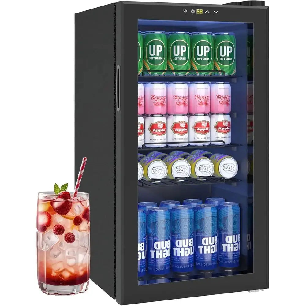 Compact 120-Can Beverage Refrigerator with Glass Door, Ideal for Wine, Soda, and Home Bar Use from PriceLows™