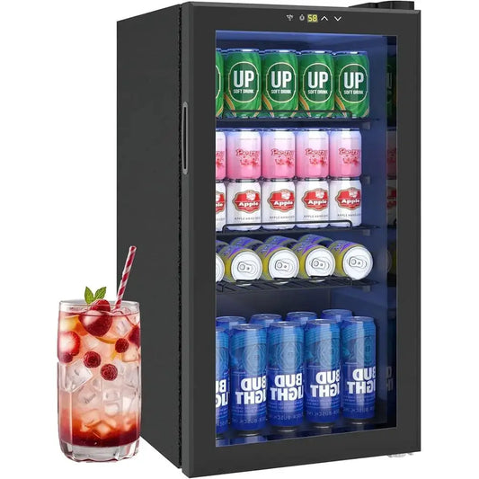 Compact 120-Can Beverage Refrigerator with Glass Door, Ideal for Wine, Soda, and Home Bar Use from PriceLows™
