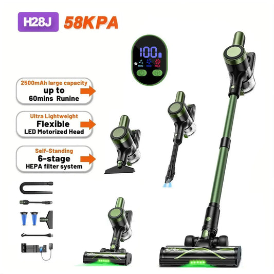 Cordless Vacuum Cleaner | 58KPa Suction | 55 Min Runtime | LED Lighting Brush