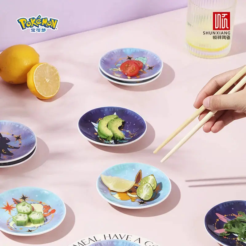 SHUNXIANG Pokémon Licensed Eevee Series Ceramic Plate Set Starry Sky Gift Box 9Pcs Dish Anime Themed Porcelain Tableware Gift from PriceLows™