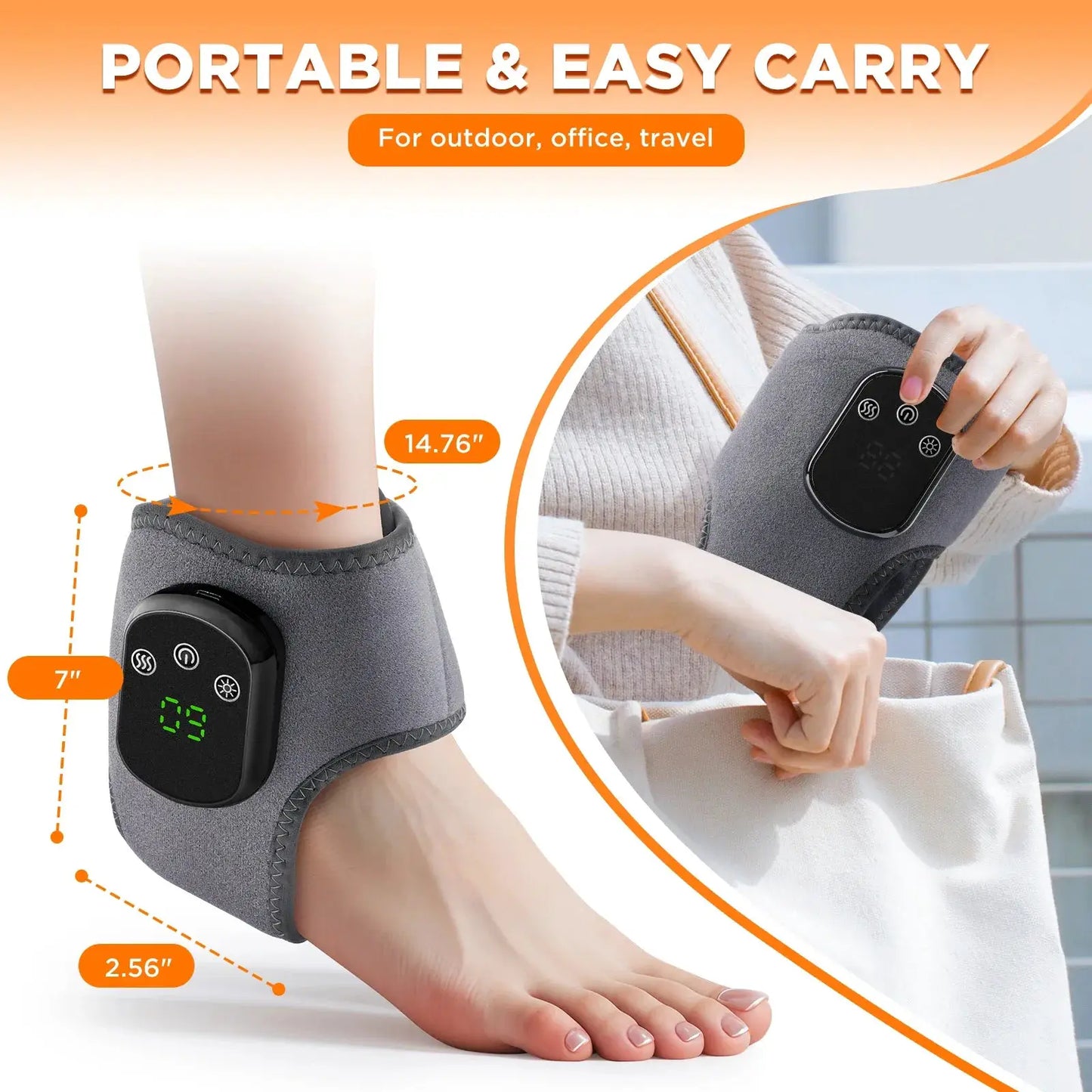 Cordless Heated Ankle Massager | 5 Heat Settings | 3 Vibration Modes