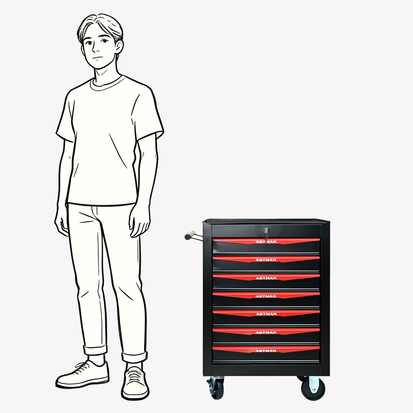 Rolling Metal Tool Chest with 7 Drawers, 20" 7-Drawer Tool Chest Cabinet with Ball Bearing Drawer Slides, Steel Tool Storage Box from PriceLows™