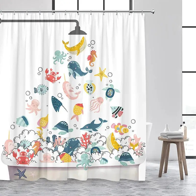 Shower Curtain Cute Cartoon Ocean Animal Print Waterproof Polyester Bath Curtain, Kids Positive Affirmation Dog Bathroom Decor w from PriceLows™