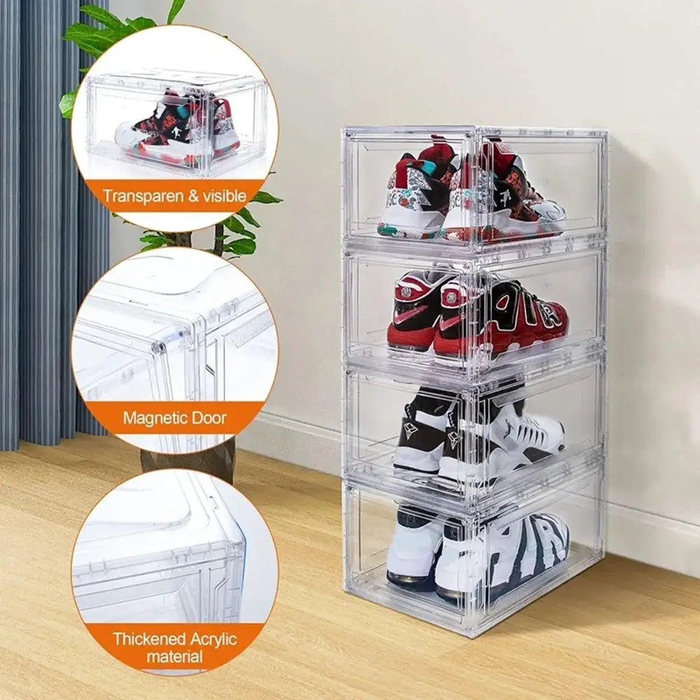 6 Pack Large Plastic Shoe Storage Boxes Stackable Magnetic Door Dustproof Organizer for Men/Women Sports Shoes up to Size 13 from PriceLows™
