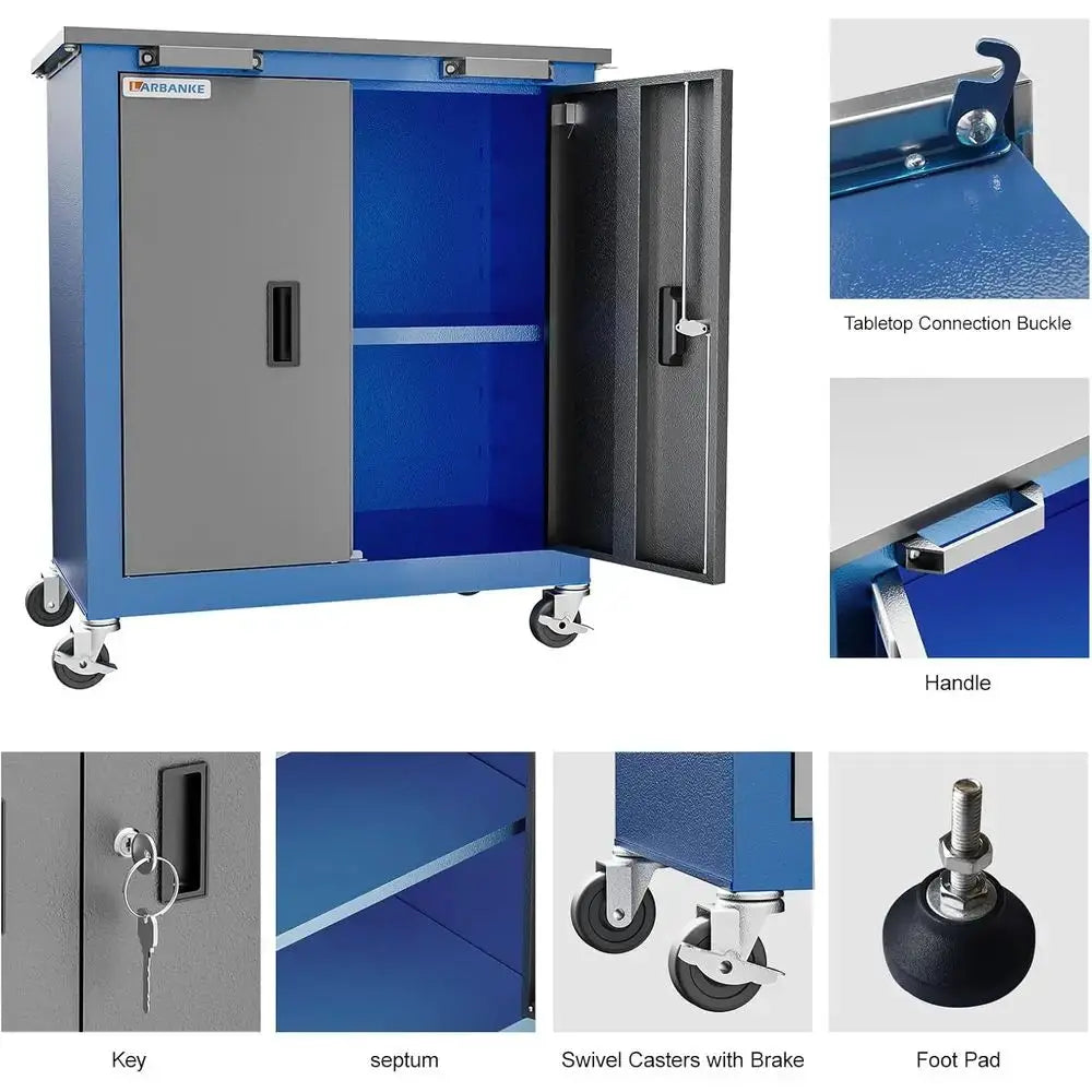 Rolling Tool Chest with 4 Pad Feet, Double-Door Storage Cabinet with Adjustable Shelves, Secure Steel Locker for Garage and Offi from PriceLows™