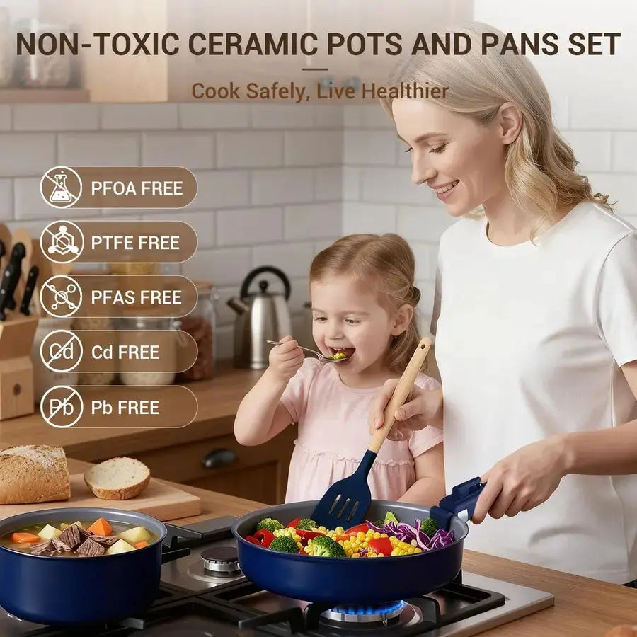 18Piece Ceramic Pots and Pans Set Non Stick, Non Toxic Cookware Set with Removable Handles, Pot Sets for Cooking, Induction Read from PriceLows™