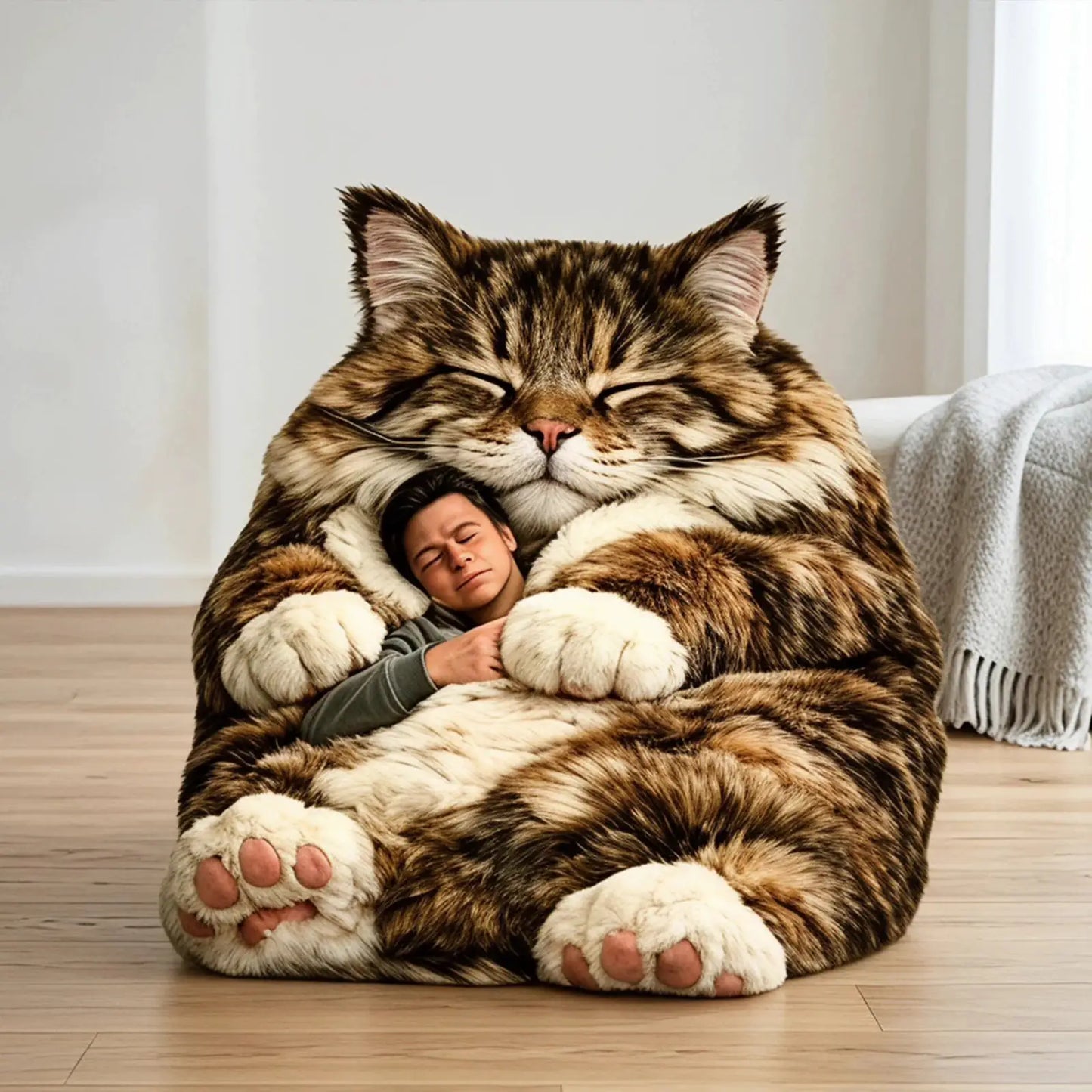 Cat Sleeping Bag | Polyester Cotton Blend | Plush Cartoon Print | Adult Size