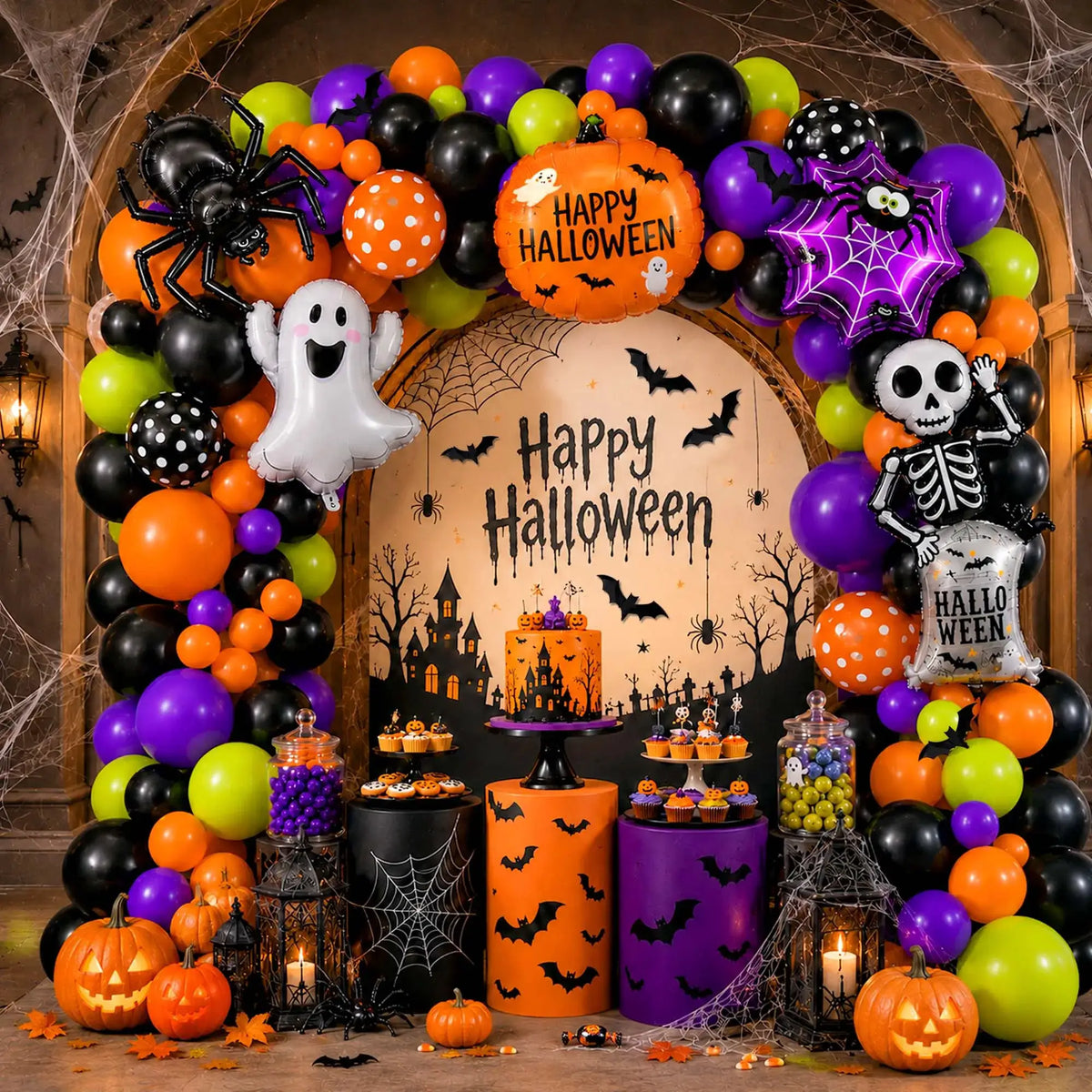 Halloween Balloon Arch Kit | 108 Piece Set | Foil And Latex | Spooky Colors