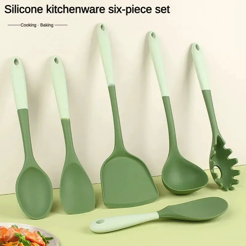 6-Piece Silicone Kitchen Utensil Set: Chinese Spatula, Soup Ladle, Slotted Turner, Pasta Spoon, Salad & Honey Scrapers for Non-S from PriceLows™