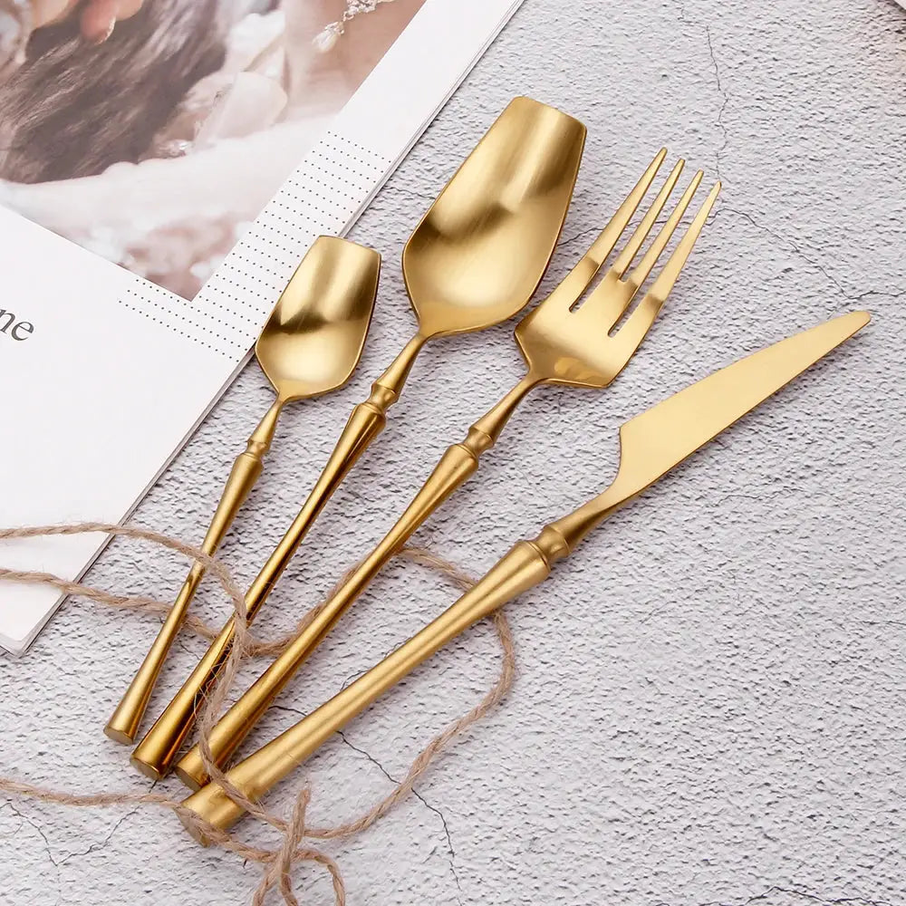 6/16/24Pcs Gold Tableware Stainless Steel 304 Cutlery Matte Dinner Set Western Knife Fork Spoon Mirror Elegant Flatware from PriceLows™