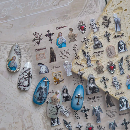 5D Metal Cupid Angel Nail Art Stickers Retro Baroque Cross Y2K Self-adhesive Nail Art Decals Gothic Vintage Style Manicure DIY from PriceLows™